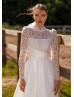 Ivory Satin Lace Buttons Back Unique Wedding Dress